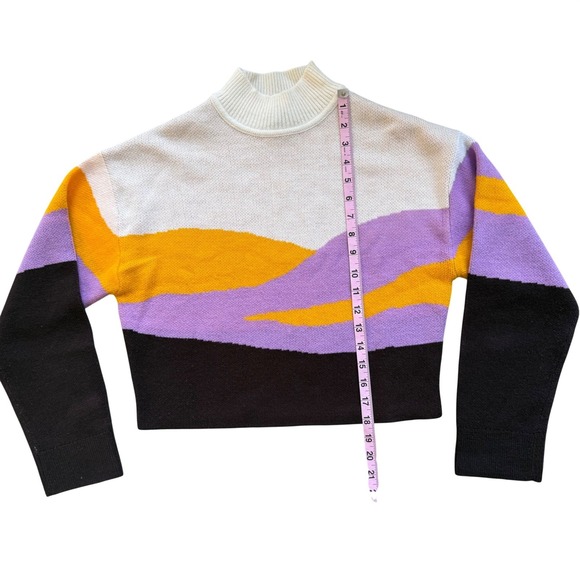 H&M Abstract Colorblock Sweater Womens XXS Multi Mock Neck Cropped Modernist - Picture 3 of 3
